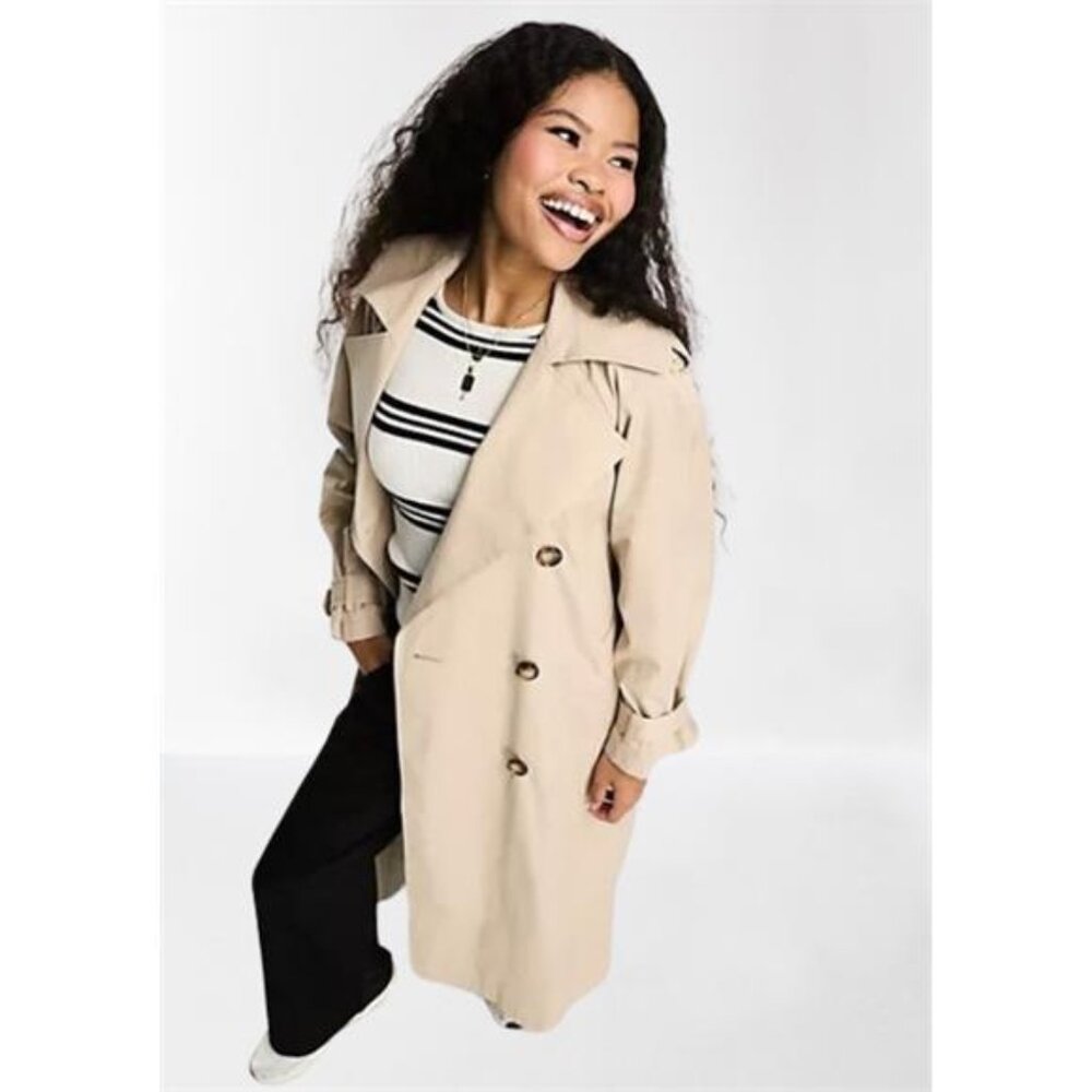Miss Selfridge Beige Double-Breasted Trench Coat